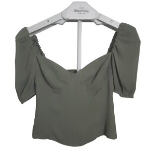 Wilfred Aritzia Olive Puff Sleeves Women's Smocked Back Blouse Top Size S Zipper